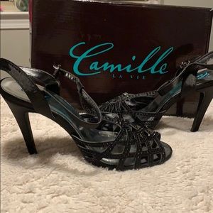 WORN ONCE black sparkly heels